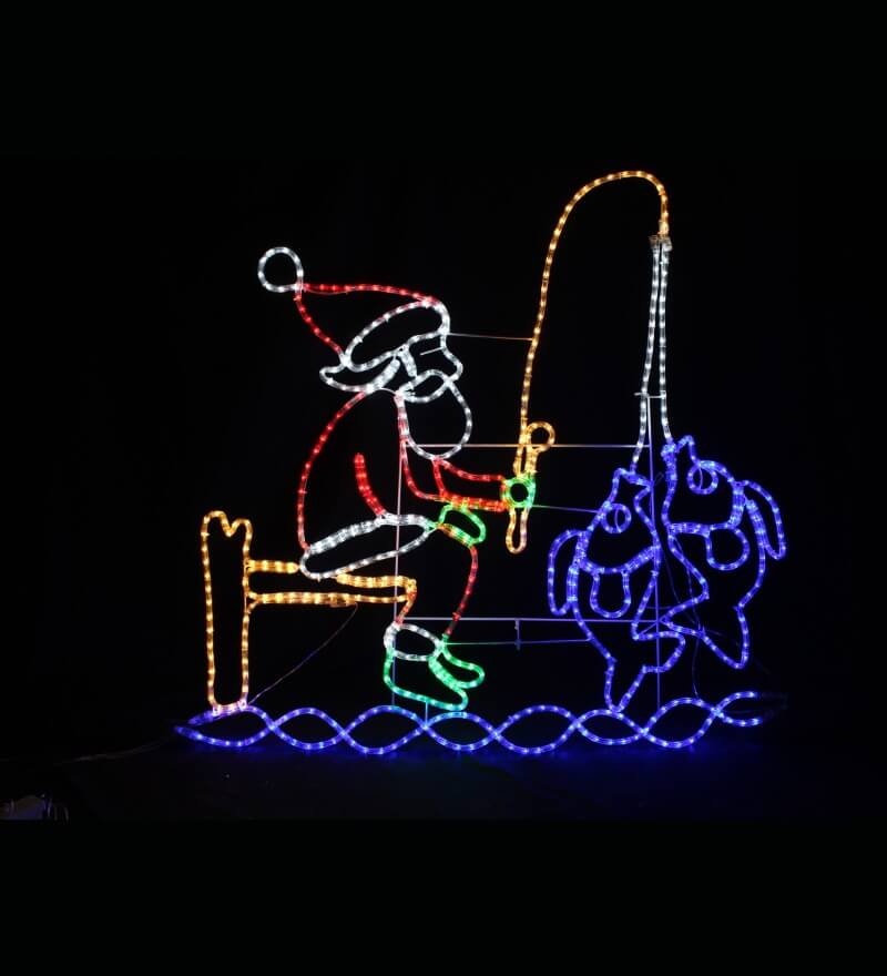 Buy Boat Fishing Santa and Elf 145x96cm LED Christmas Light