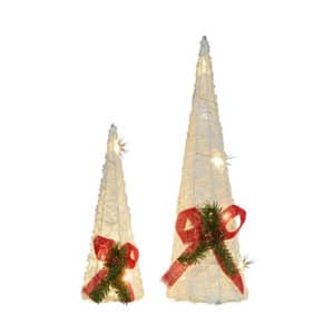 White Cone LED Christmas Trees, Set/2