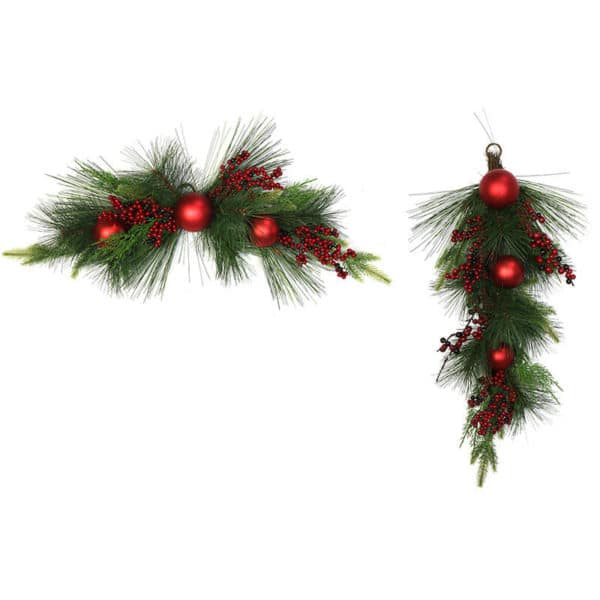 CHUNKY PINE SWAG RED BAUBLES