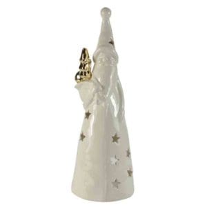 Ceramic White and Gold Santa Candle Holder