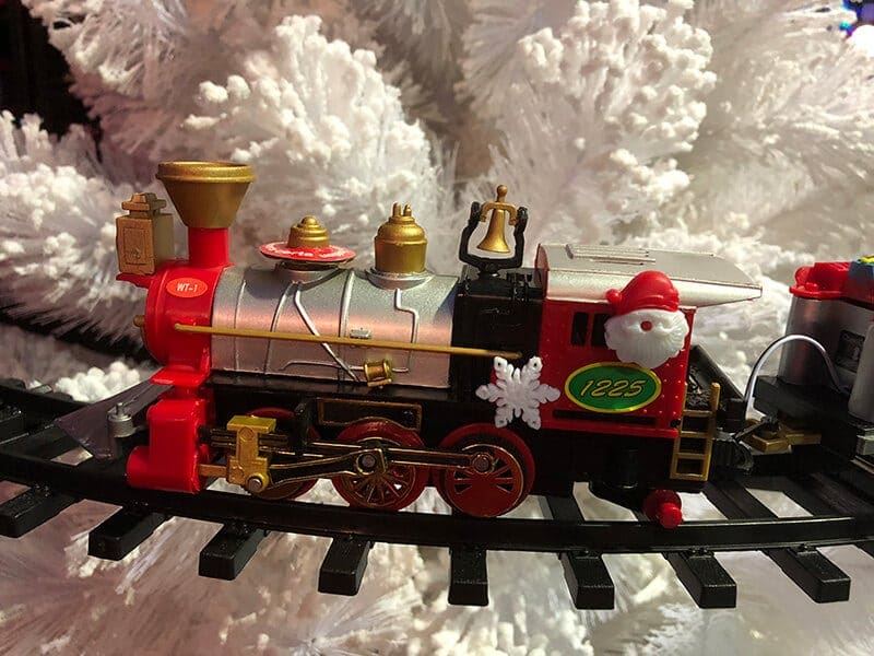 christmas tree train with steam