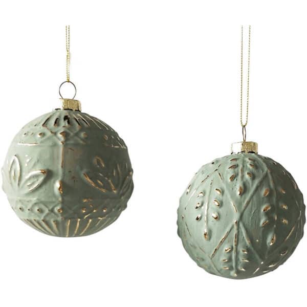 Glass Embossed Bauble Sage