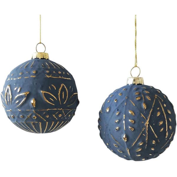 Glass Embossed Bauble Blue