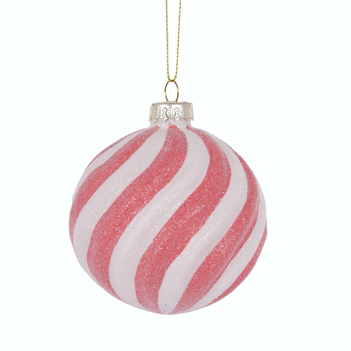 Hot Pink & White Glitter Swirl Bauble